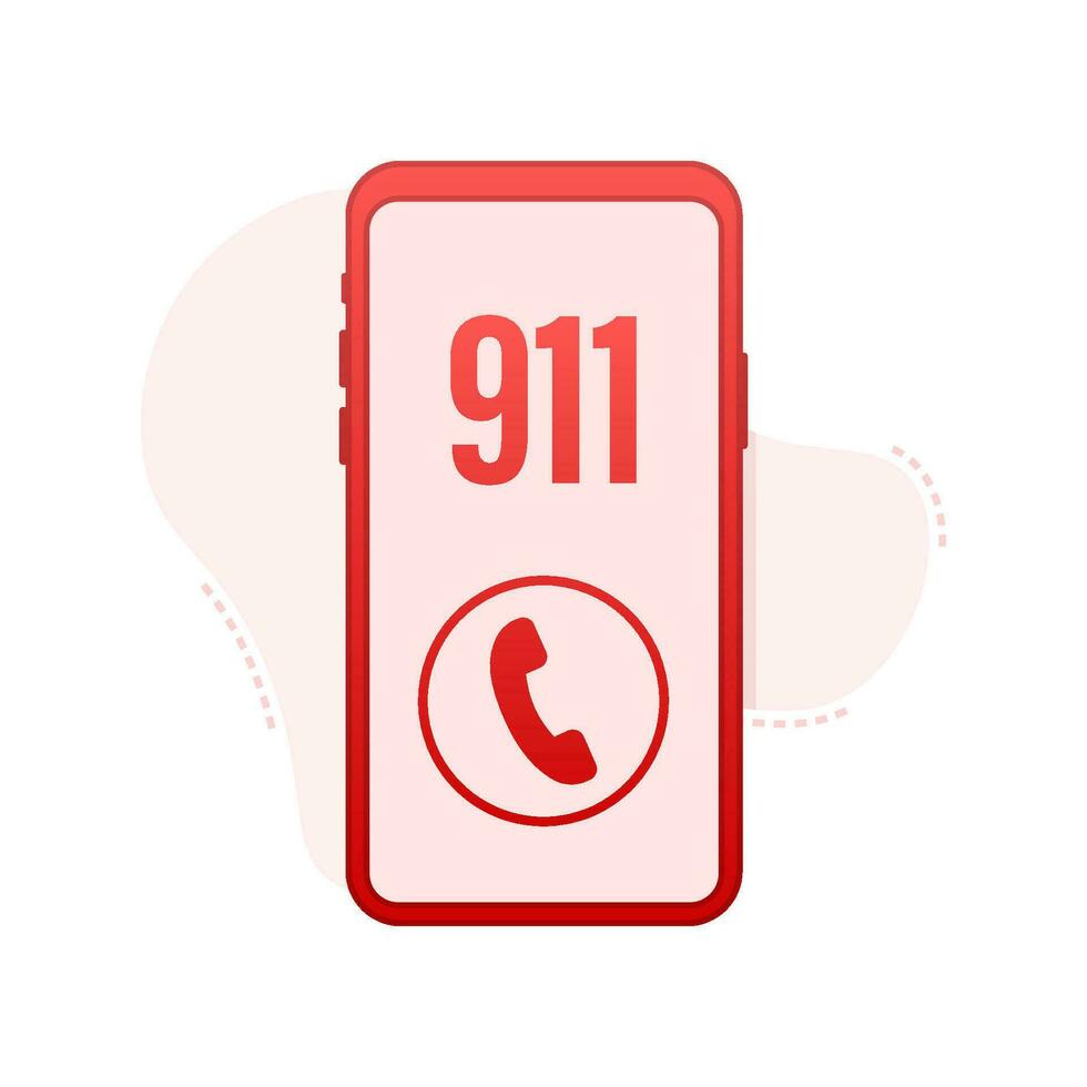 910 smartphone in flat style. Call icon vector. Hand holding smartphone. First aid. Finger touch screen. Vector stock illustration