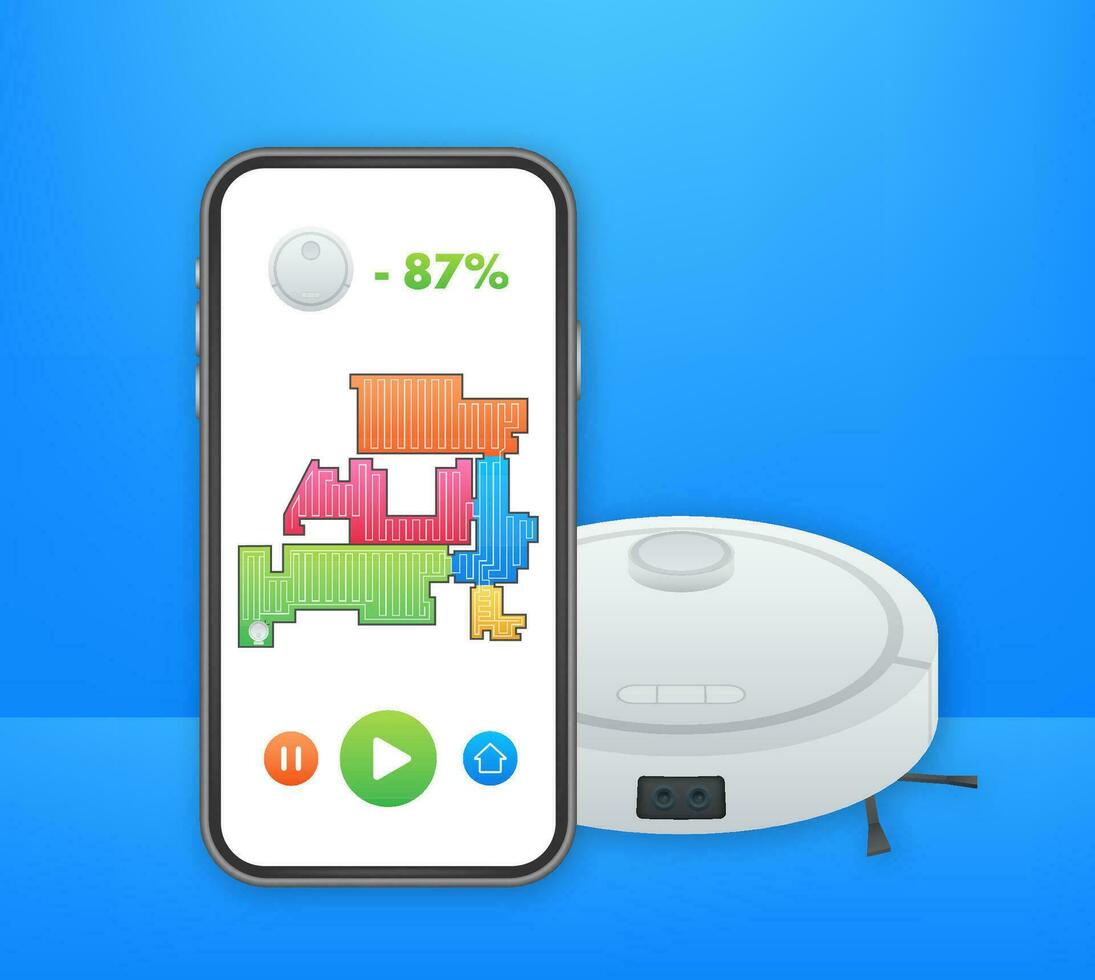 Robot vacuum cleaner. Housework done by robot. Vector illustration