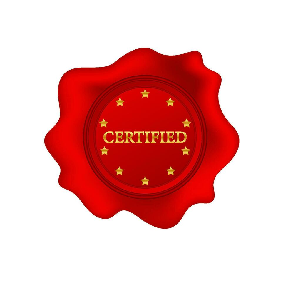 Certified Wax seal, stamp. Certify and check mark. Vector stock illustration