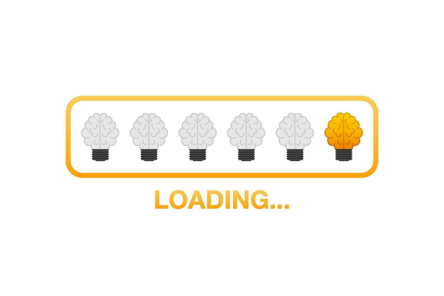 Idea loading concept with idea brain processed on a lightbulb bar. Vector stock illustration