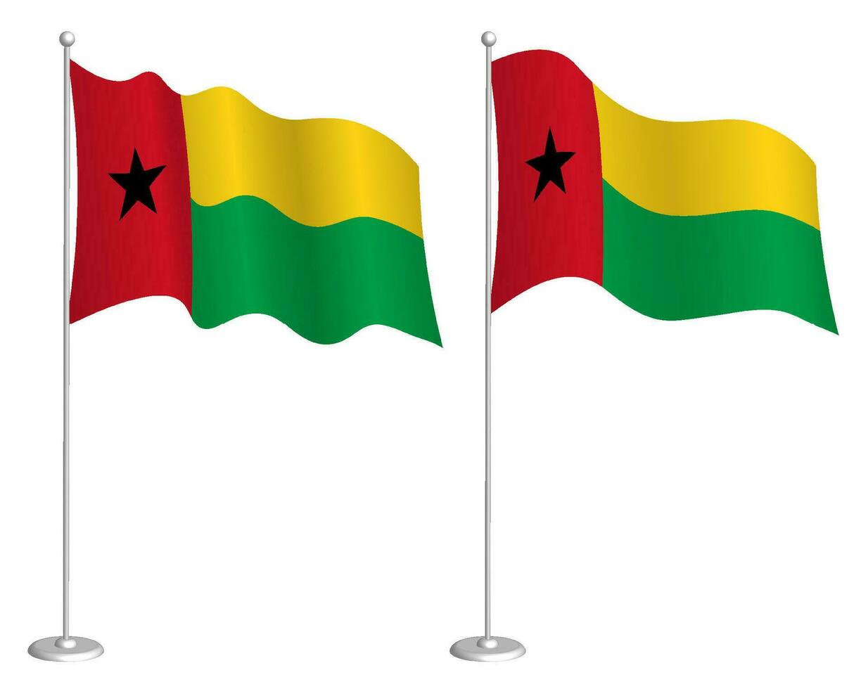 flag of Guinea Bissau on flagpole waving in wind. Holiday design element. Checkpoint for map symbols. Isolated vector on white background