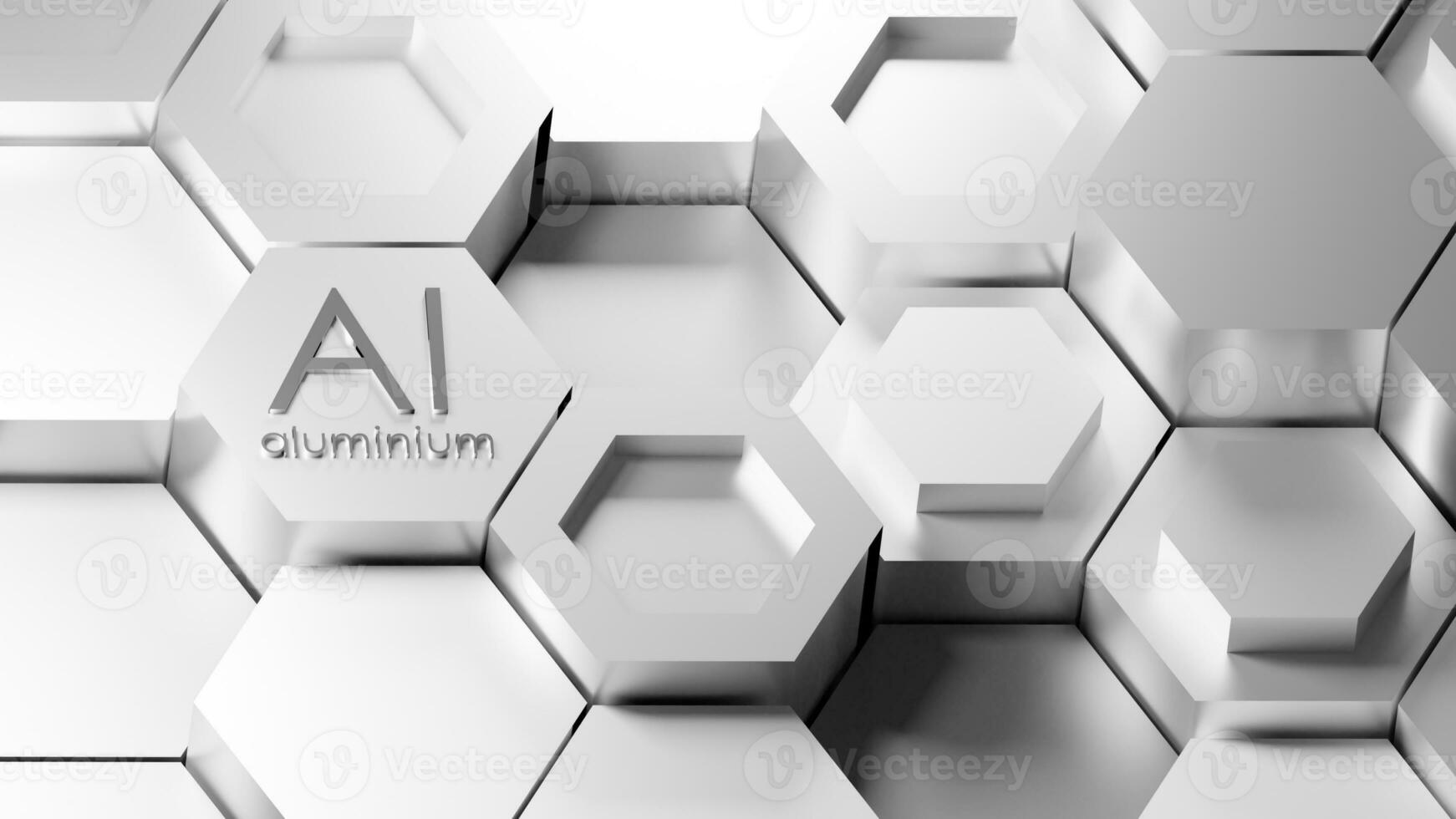 3D rendering of hexagonal crystal lattice of Aluminium metal. Industrial honeycomb metallic material production background. Realistic grey metal illustration background photo