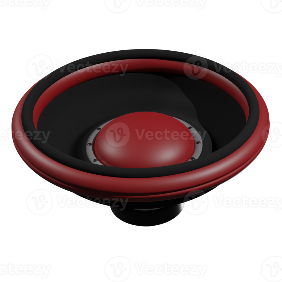 3D rendering of musical acoustic speaker for playing sound and music. DJ equipment at an outdoor party or disco. Realistic PNG illustration isolated on transparent background