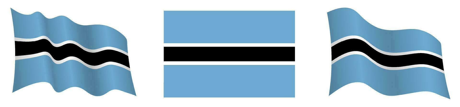 bandera de Botswana en estático posición y en movimiento, revoloteando en viento en exacto colores y tamaños, en blanco antecedentes vector