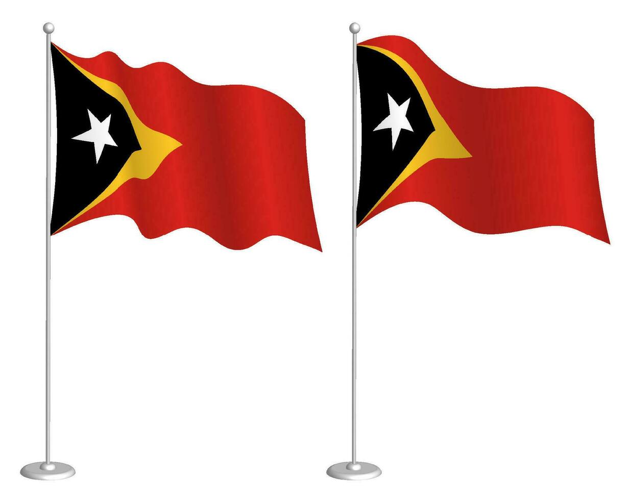 flag East Timor on flagpole waving in wind. Holiday design element. Checkpoint for map symbols. Isolated vector on white background