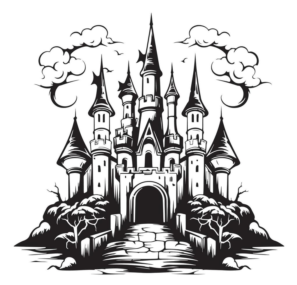 Old castle sketch hand drawn sketch Vector illustration