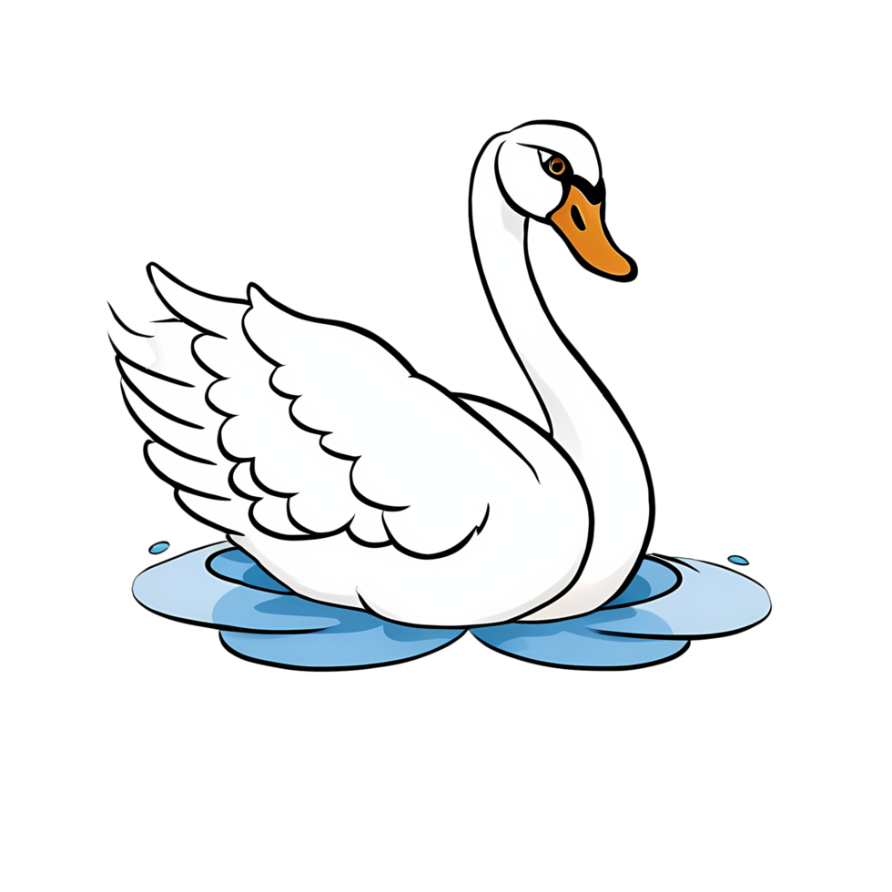 Swan in Water Hand Drawn Cartoon Style Illustration AI Generated