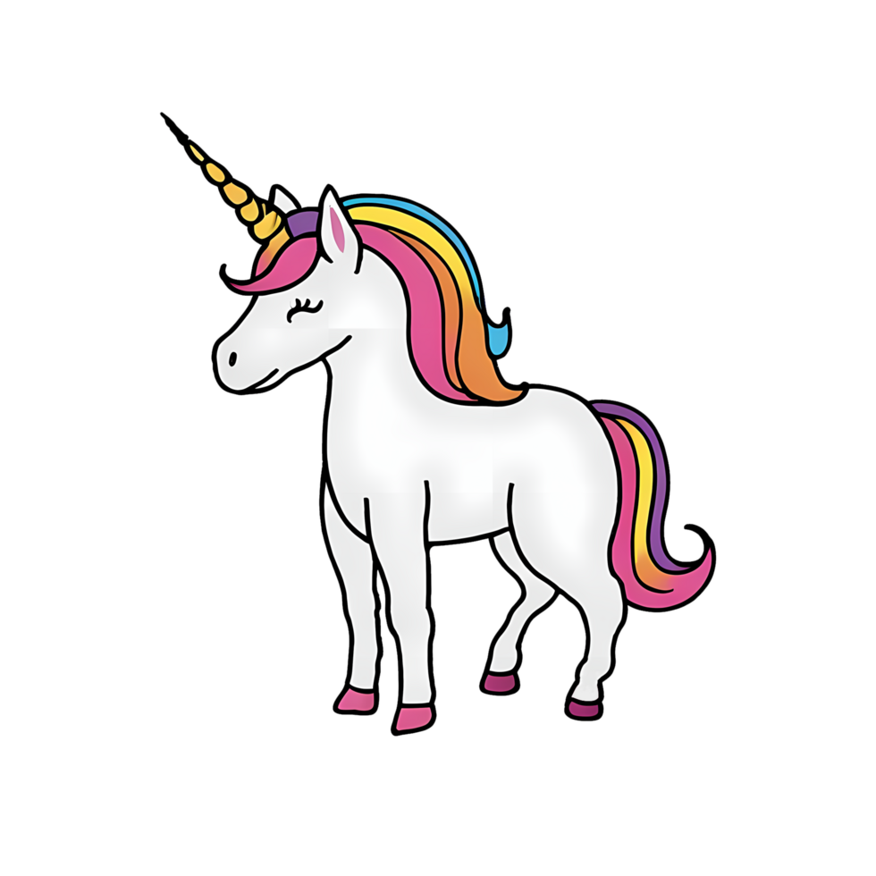 Unicorn Hand Drawn Cartoon Style Illustration AI Generated png
