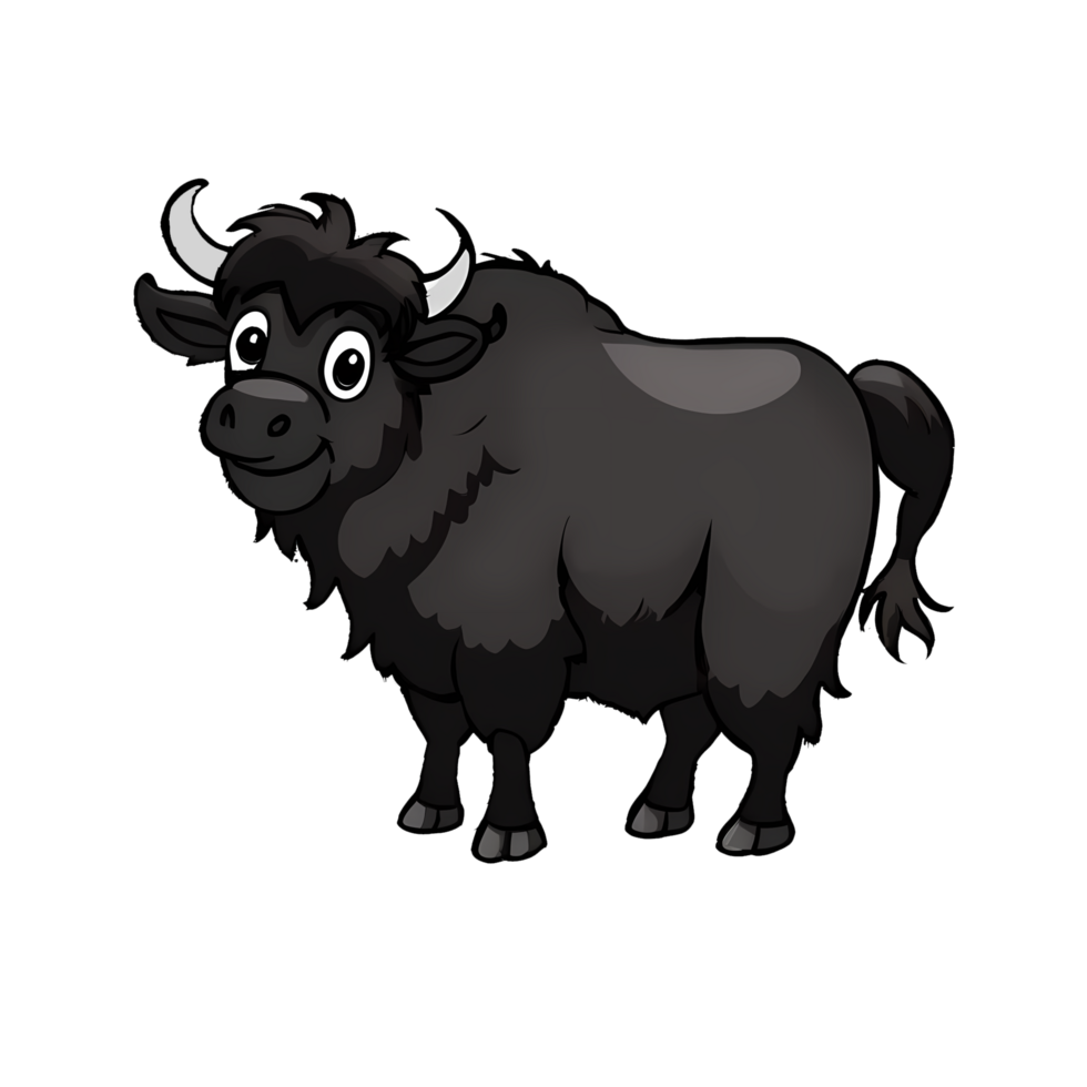 Black Yak Hand Drawn Cartoon Style Illustration AI Generated png
