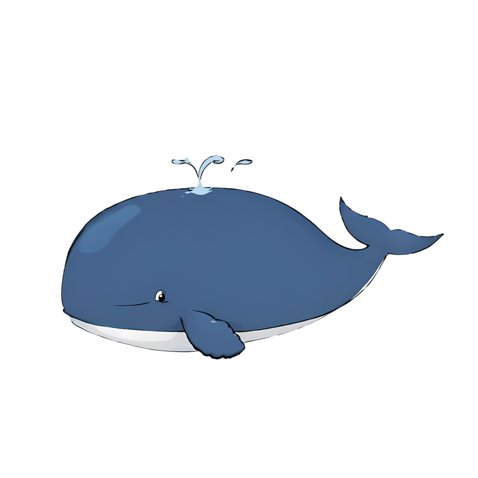 Blue Whale Hand Drawn Cartoon Style Illustration AI Generated png