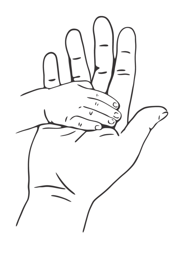 Dad holding baby hand in palm transparent background illustration png