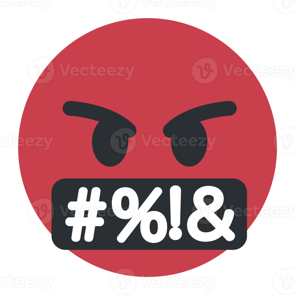 Top quality emoticon. Angry swearing emoji. Emoticon with swear words censored by grawlix symbols. Angry red face. Emoji. Cute emoticon isolated png