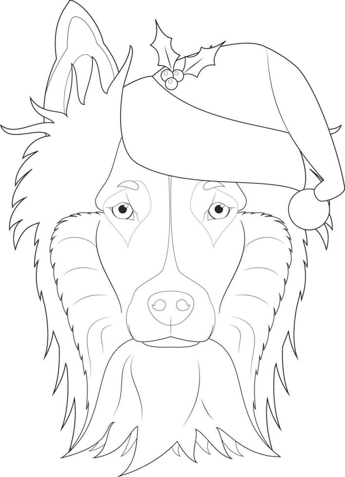 Navidad saludo tarjeta para colorante. collie áspero perro con de santa sombrero vector