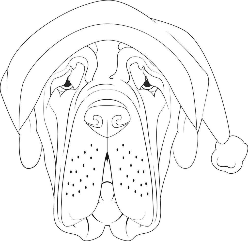 Christmas greeting card for coloring. Neapolitan Mastiff dog with Santa's hat vector