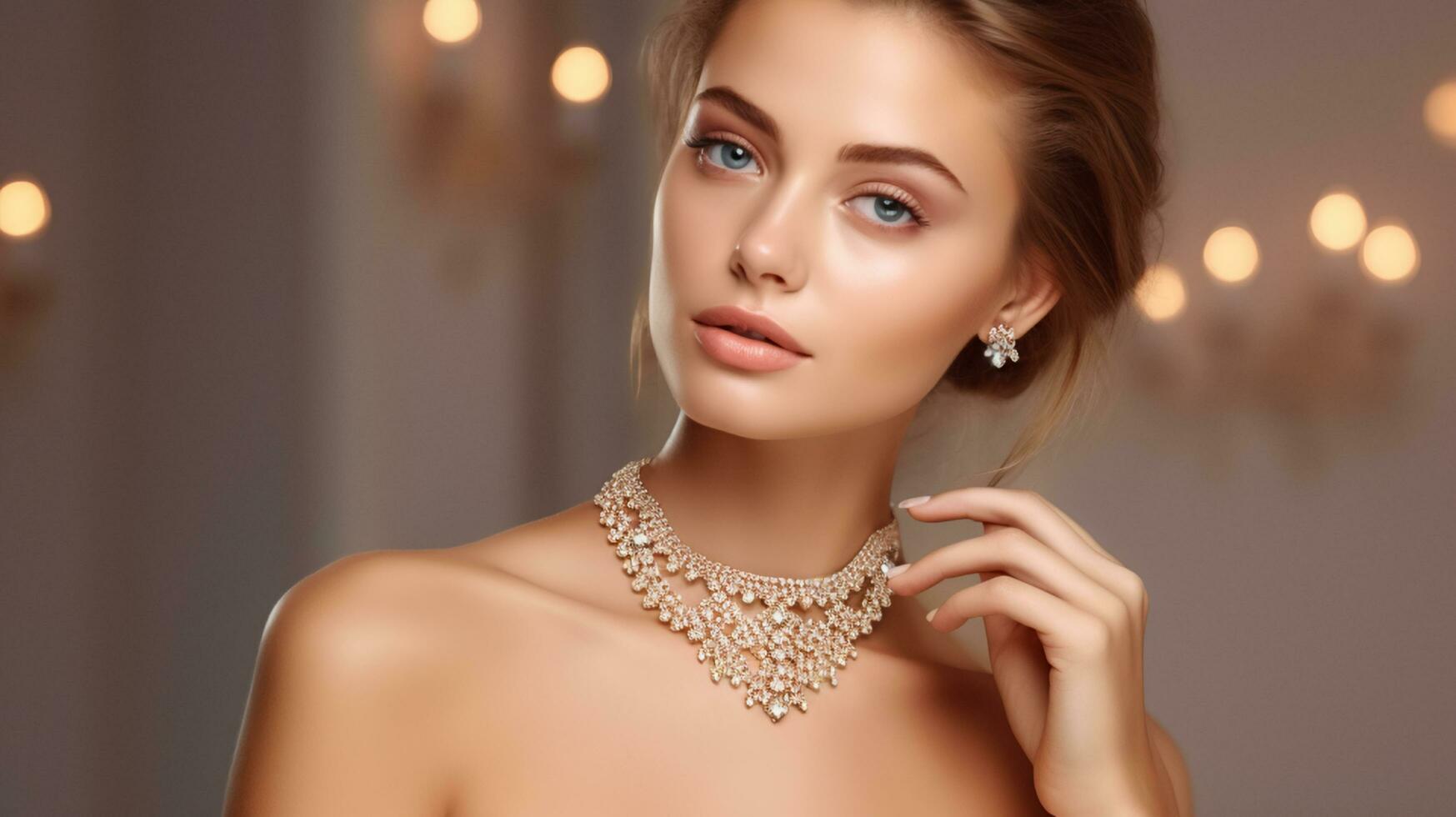 Beautiful girl with jewelry . A set of jewelry for woman ,necklace