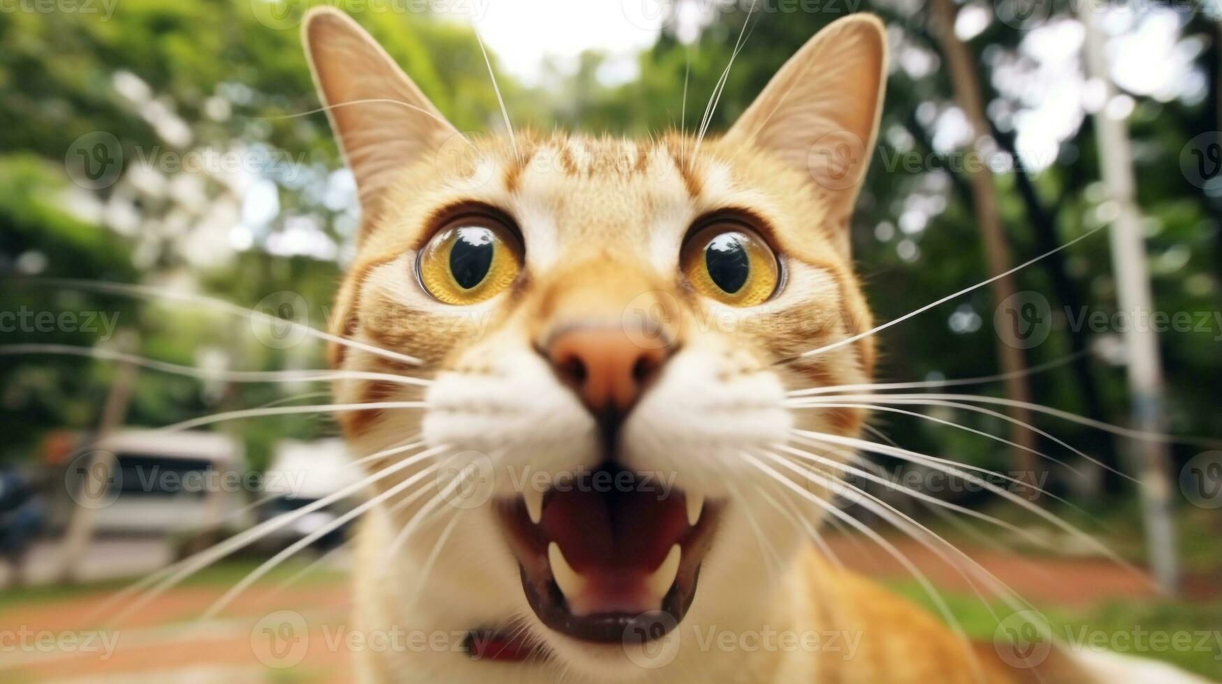 Close-up Photo of a funny shocked Siamese sticking out his tongue. Generative AI