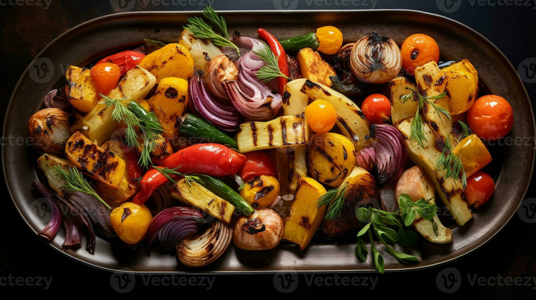 Photo of Roasted Vegetable Platter as a dish in a high-end restaurant. Generative AI
