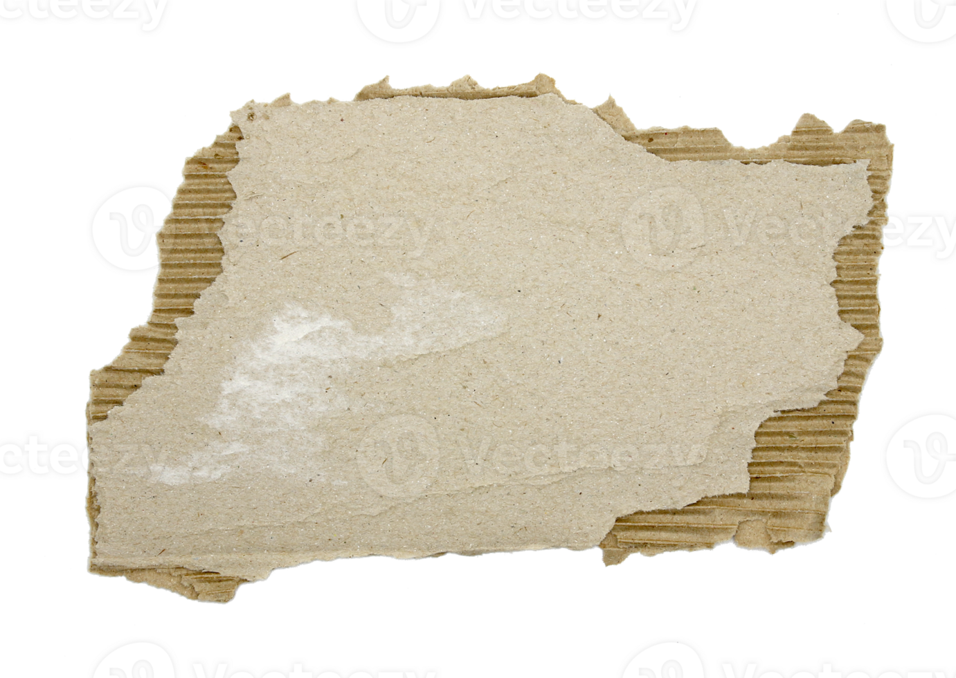 A sheet of corrugated paper is torn into pieces on transparent background png file