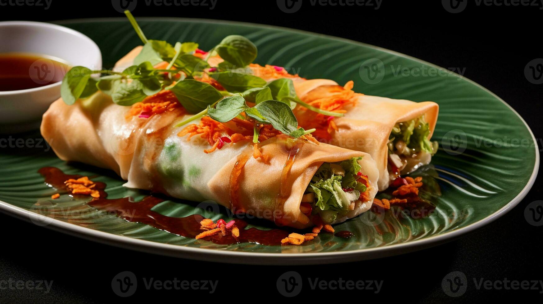 Photo of Thai Spring Rolls as a dish in a high-end restaurant. Generative AI