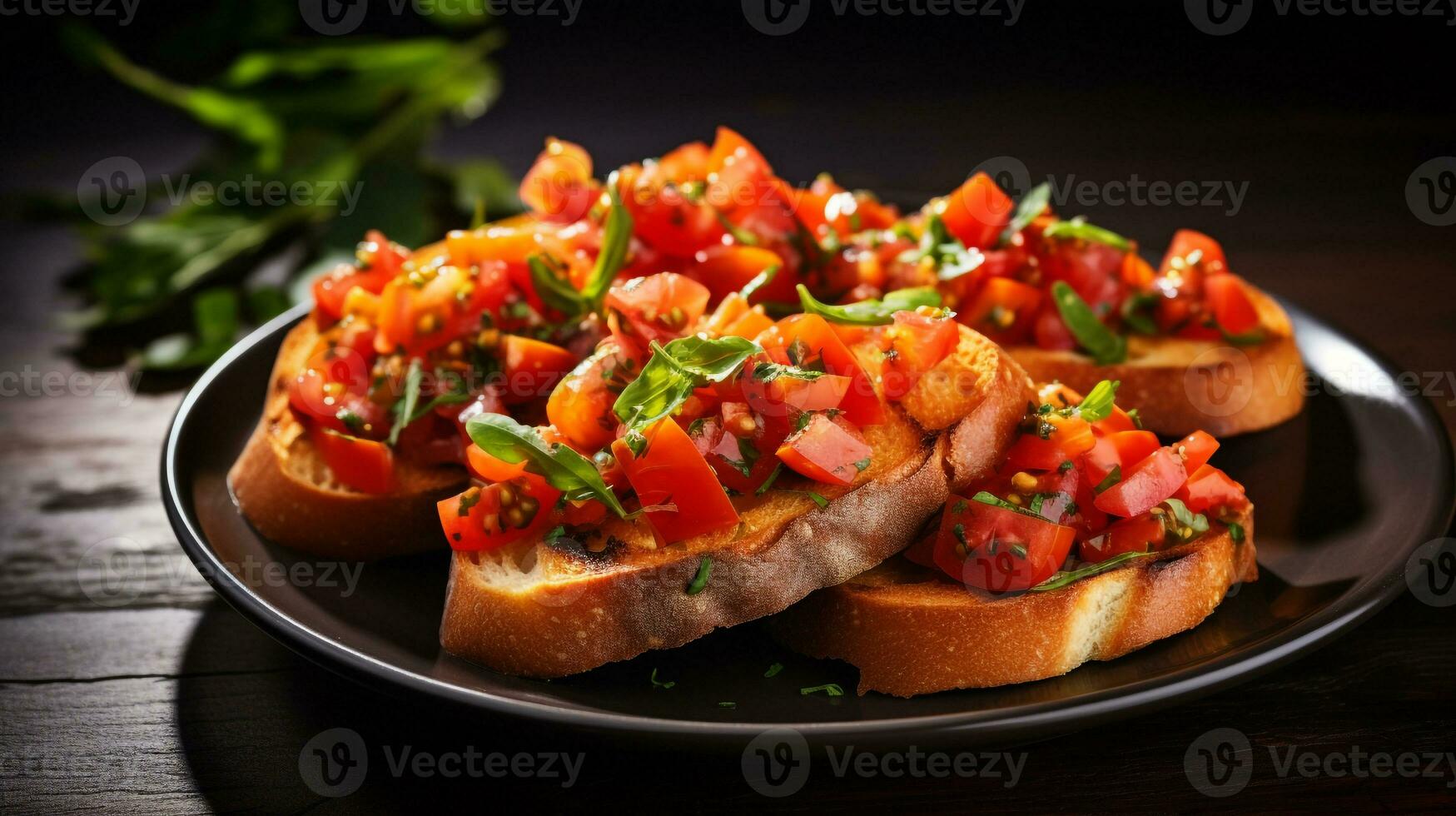 foto de Bruschetta con Fresco Tomates como un plato en un gama alta restaurante. generativo ai