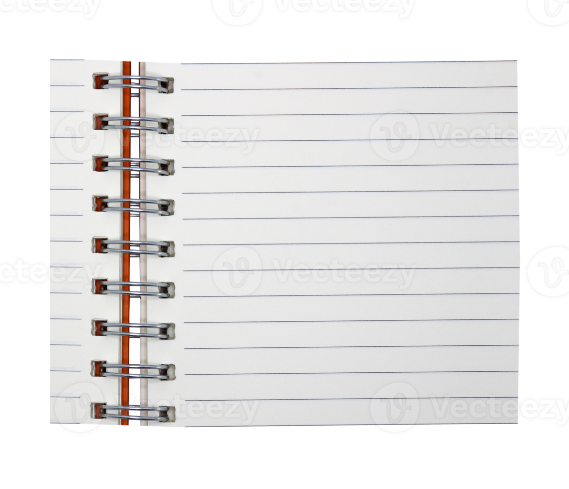 Blank notebook paper with ring spine on transparent background png file
