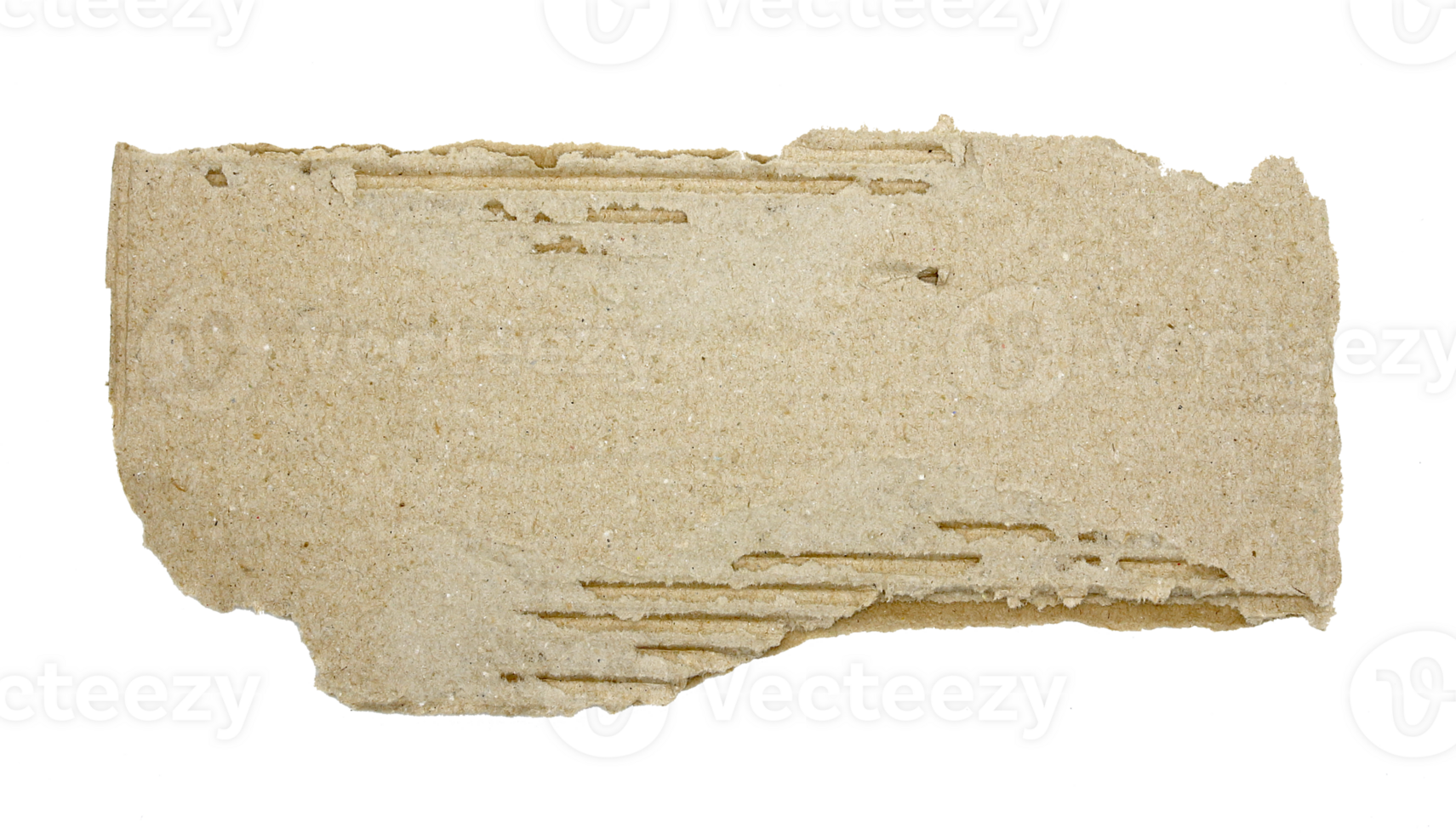 A sheet of corrugated paper is torn into pieces on transparent background png file