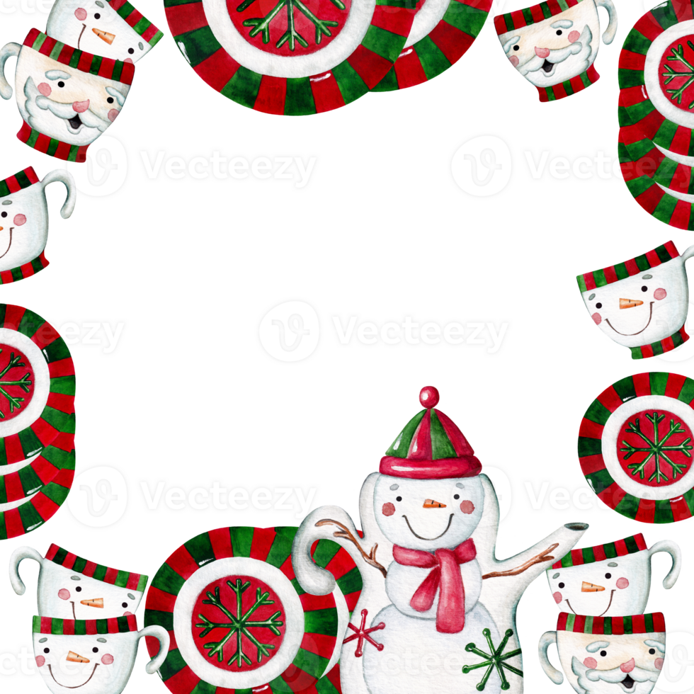 Watercolor frame of Christmas tableware in cartoon style with place for text. png