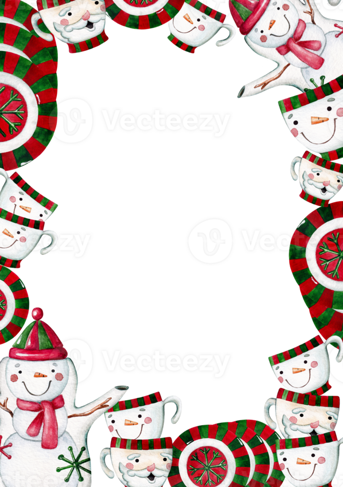 Watercolor frame of Christmas tableware in cartoon style with place for text. png