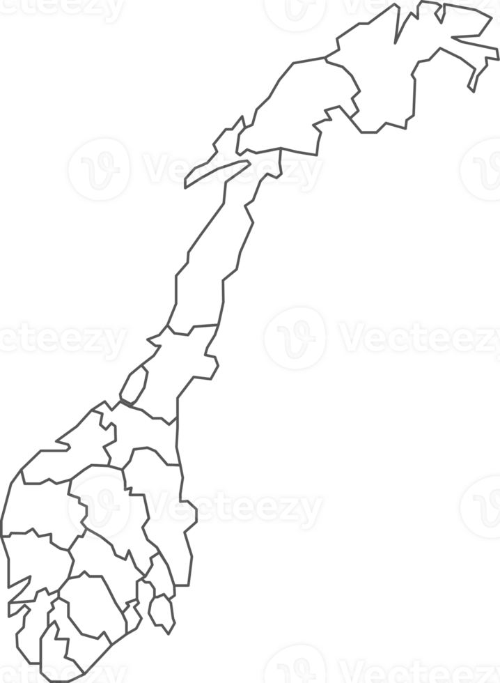 Map of Norway with detailed country map, line map. png