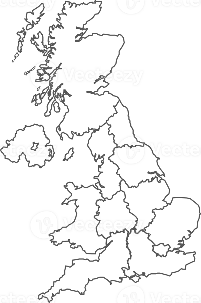 Map of UK with detailed country map, line map. png