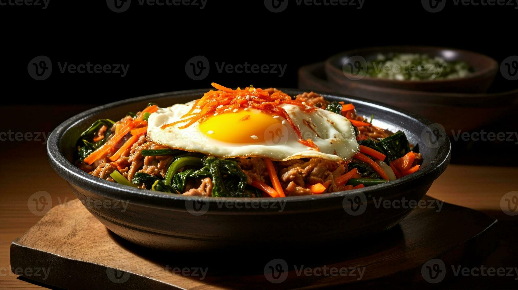 Photo of Bibimbap as a dish in a high-end restaurant. Generative AI