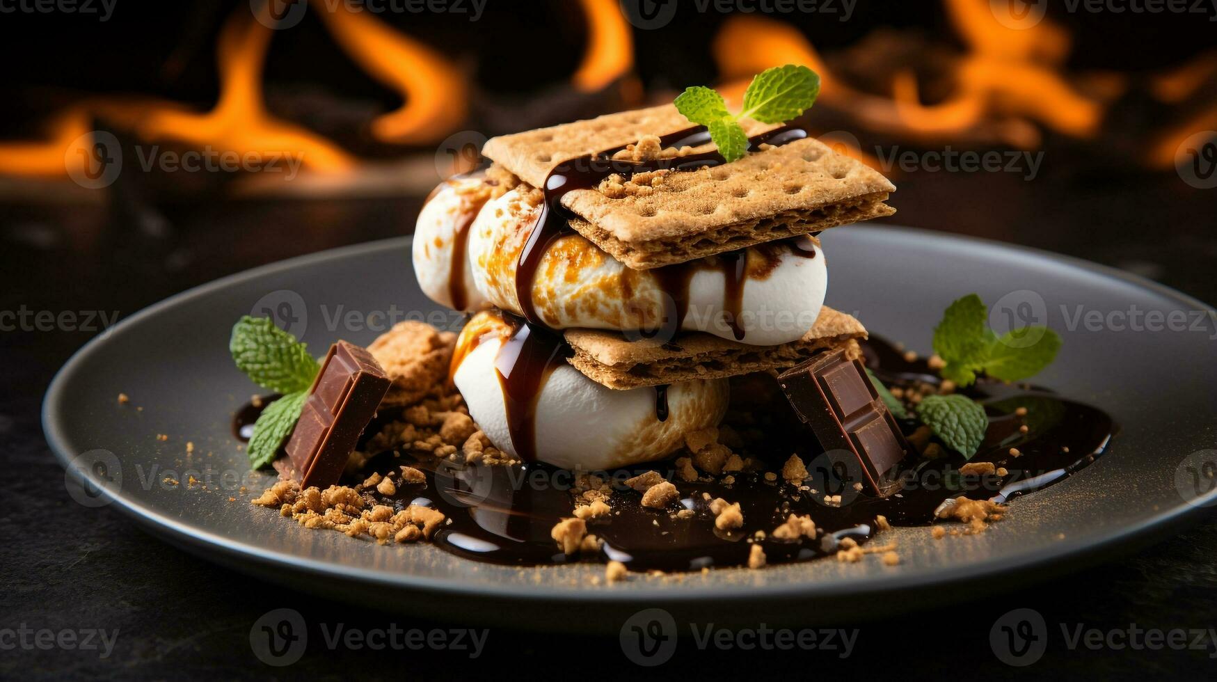 Photo of S'mores as a dish in a high-end restaurant. Generative AI