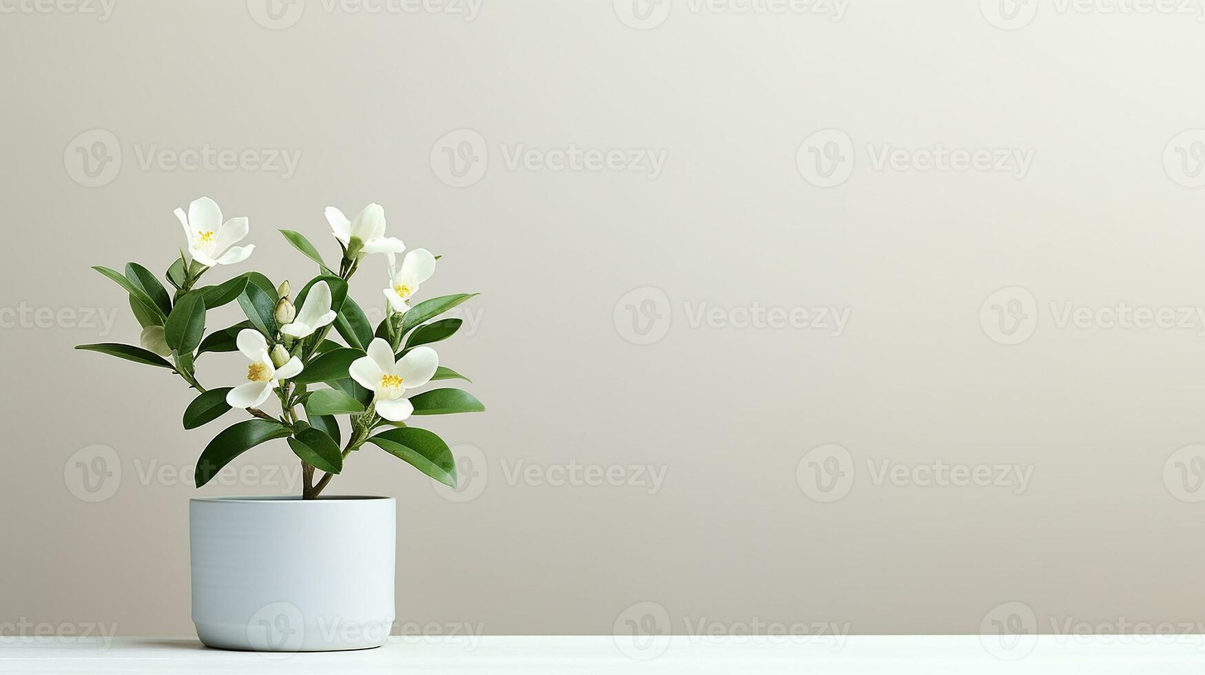 Photo of Jasmine flower in pot isolated on white background. Generative AI
