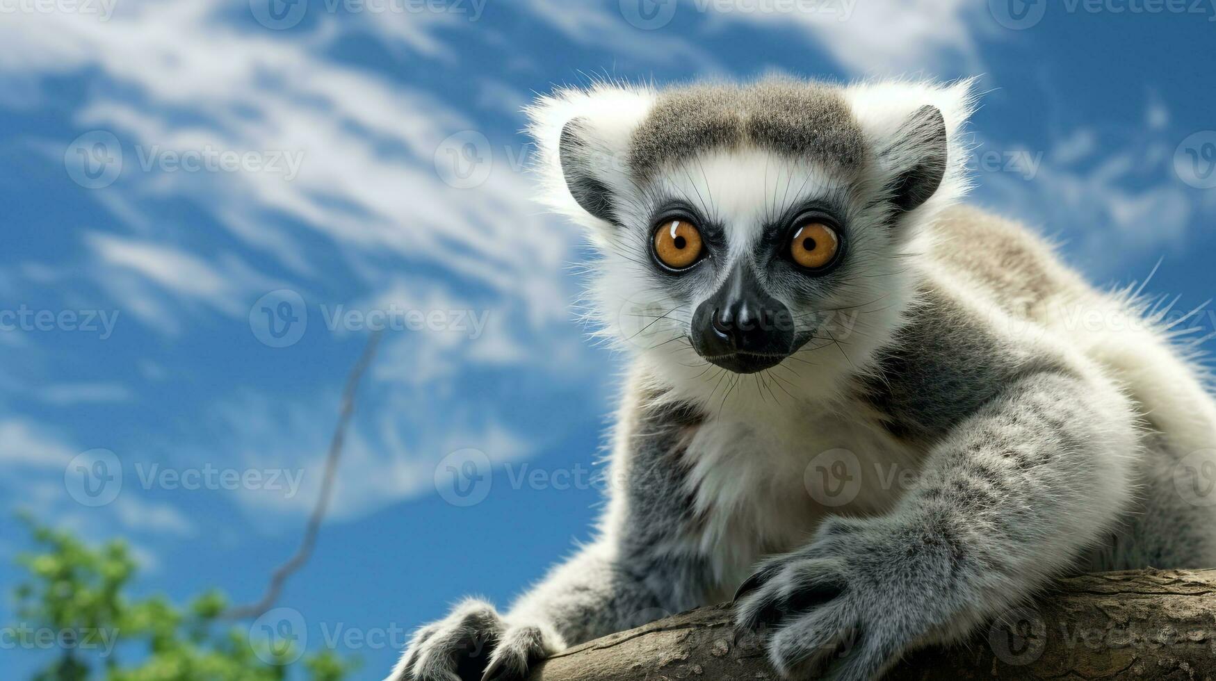 Photo of a Lemur under Blue Sky. Generative AI