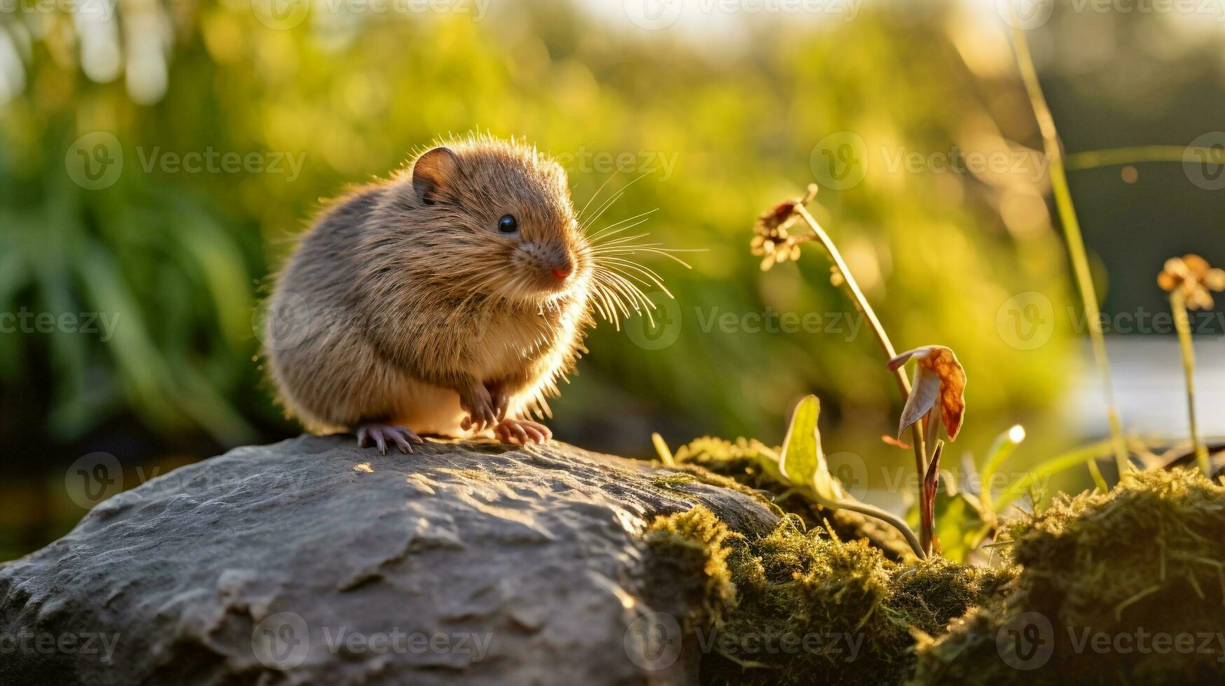 Close-up photo of a Vole looking in their habitat. Generative AI