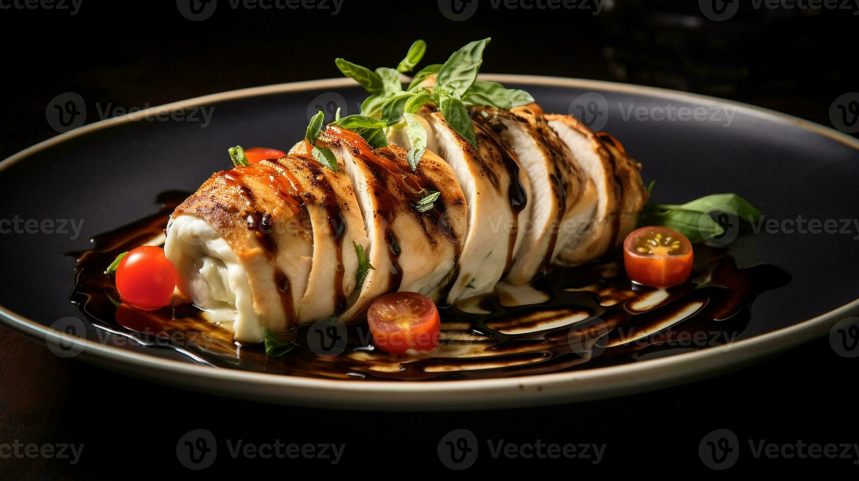 foto de caprese relleno pollo como un plato en un gama alta restaurante. generativo ai