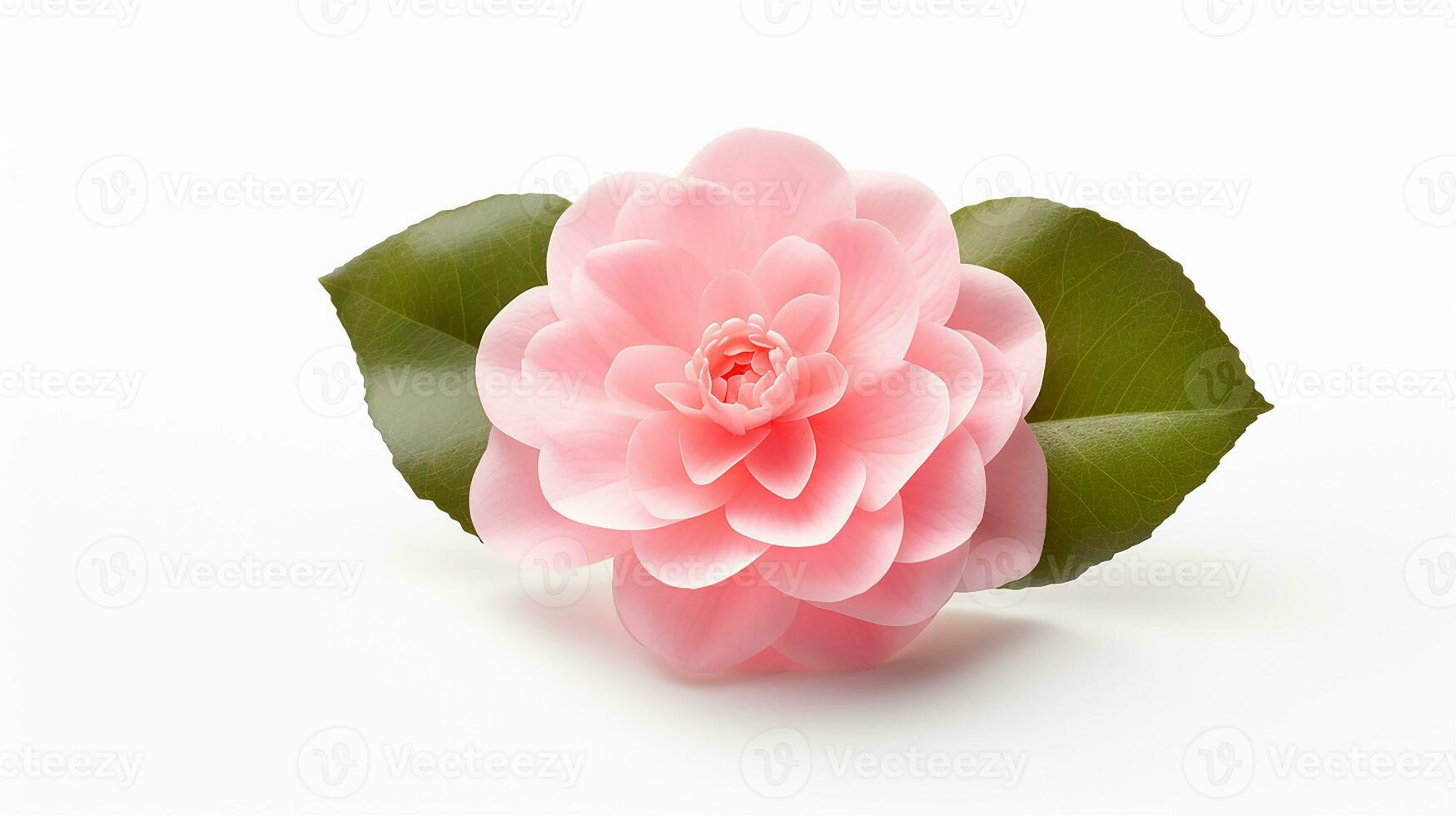 Photo of beautiful Camellia flower isolated on white background. Generative AI