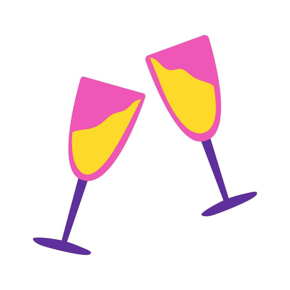 Two sparkling glasses of champagne. Flat style vector illustration isolated on white background.
