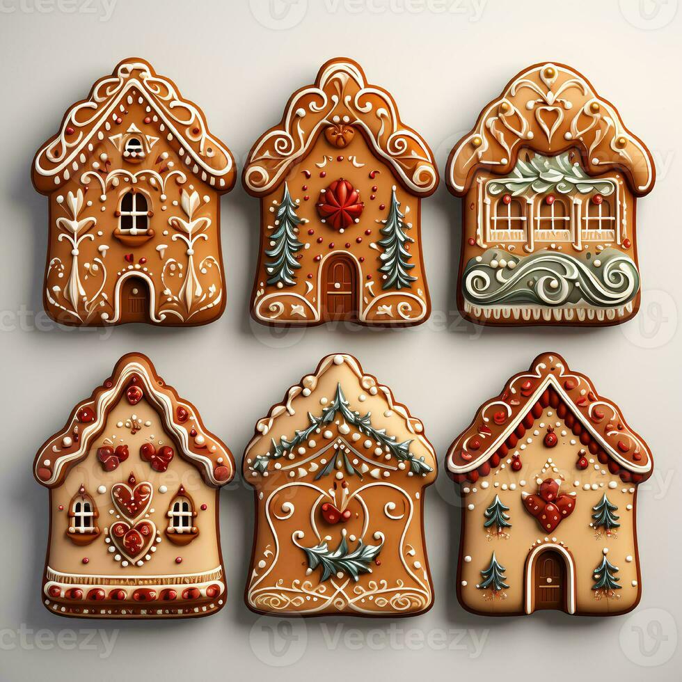 Gingerbread House on a white background. New Year's concept. Generated AI. photo