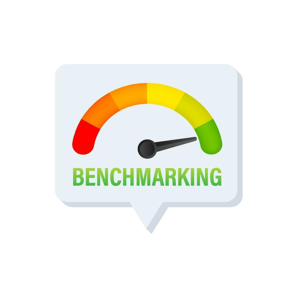 Benchmarking Speedometer, general indicator, business concept. Vector stock illustration.