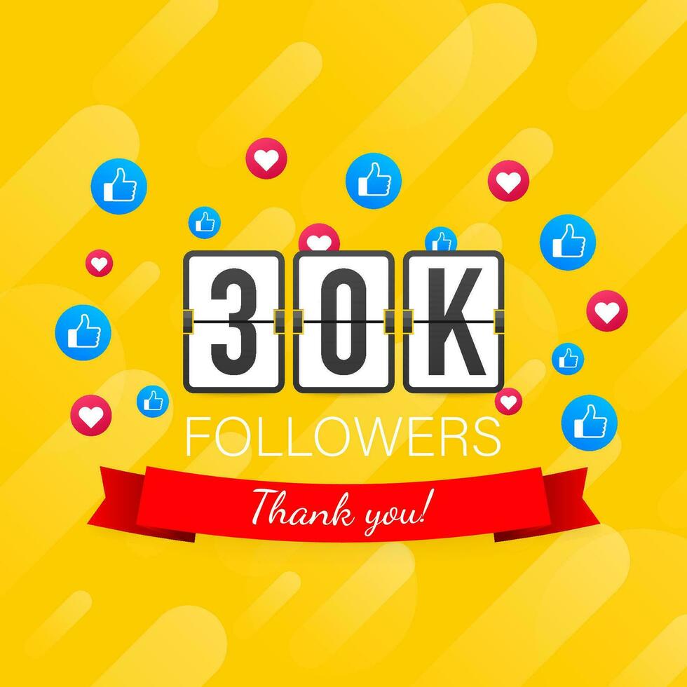 Vector thanks design template for network friends and followers. Thank you 30K followers card. Image for Social Networks.