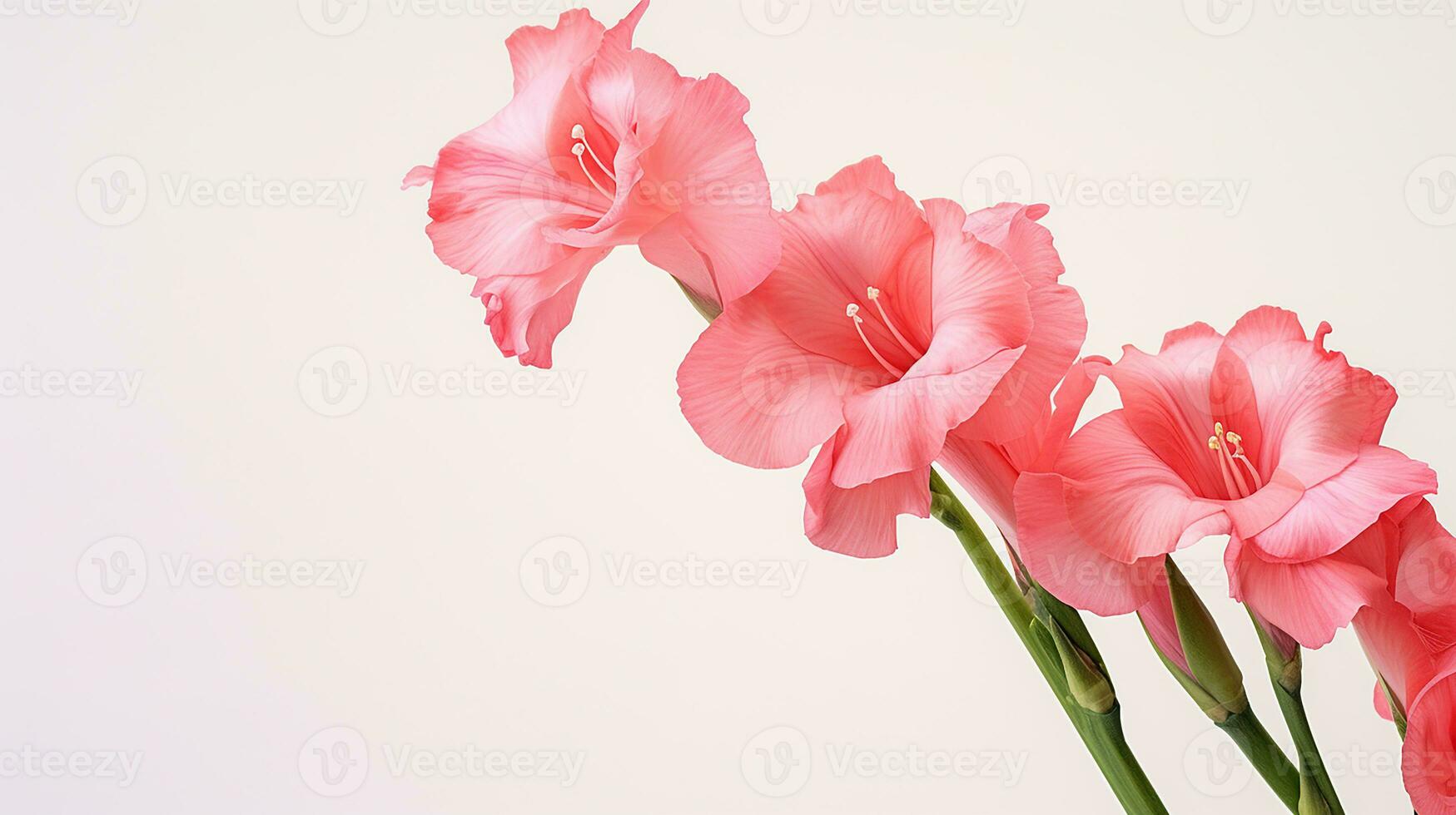 Photo of beautiful Gladiola flower isolated on white background. Generative AI
