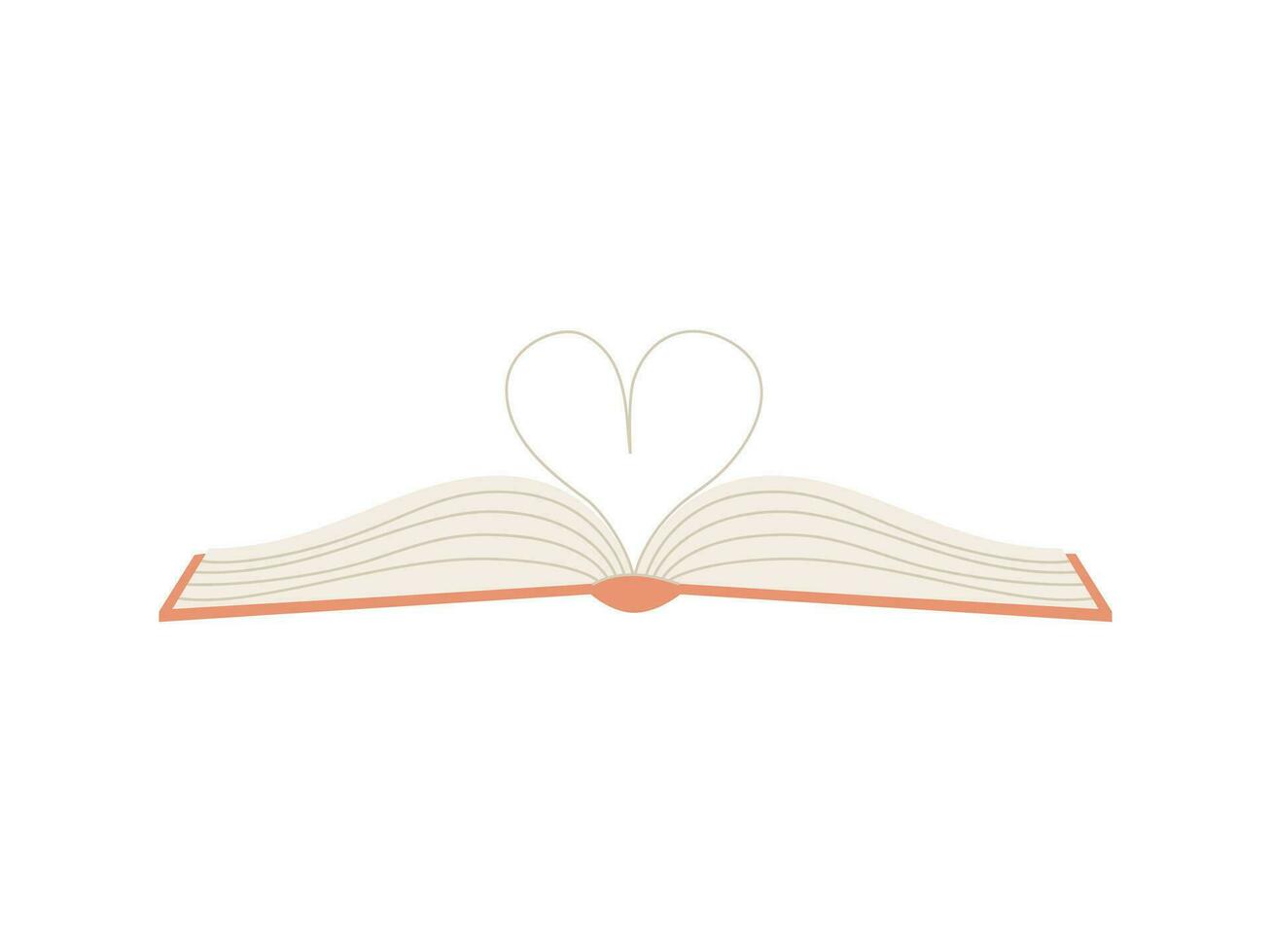 Open book with pages folded in shape of heart. The book is a symbol of knowledge, learning. A concept for lovers of reading, literature and learning. Simple flat vector illustration isolated on white.