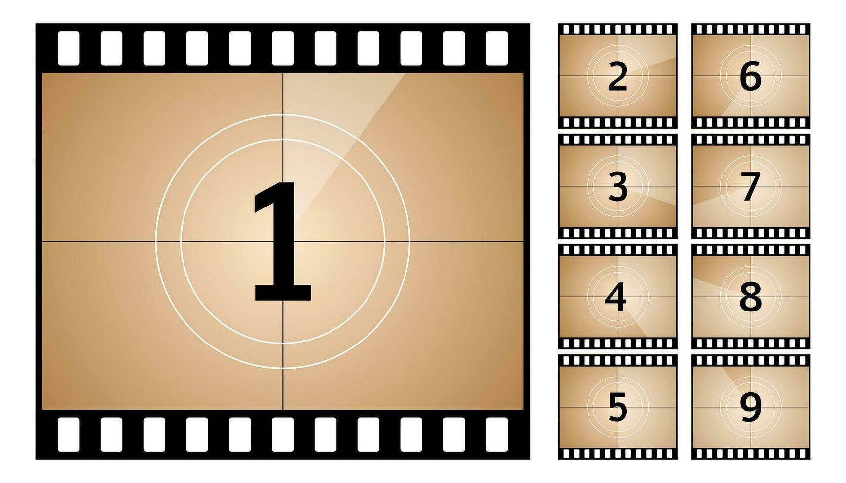 Vintage retro cinema. Countdown frame. Art design. Old film movie timer count. Vector illustration.