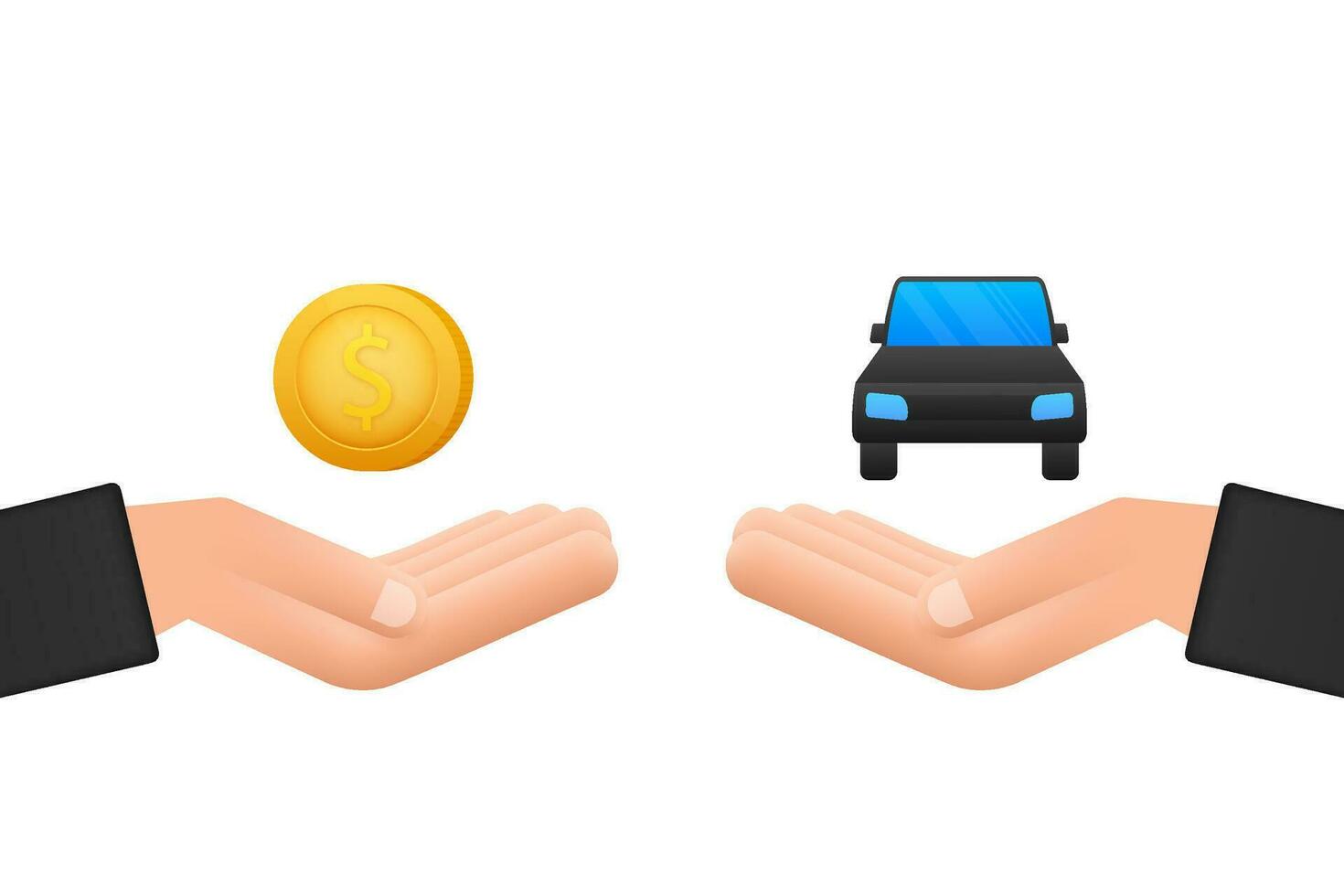 Money vs car vector illustration. Flat icon on white backdrop. Flat vector cartoon money illustration