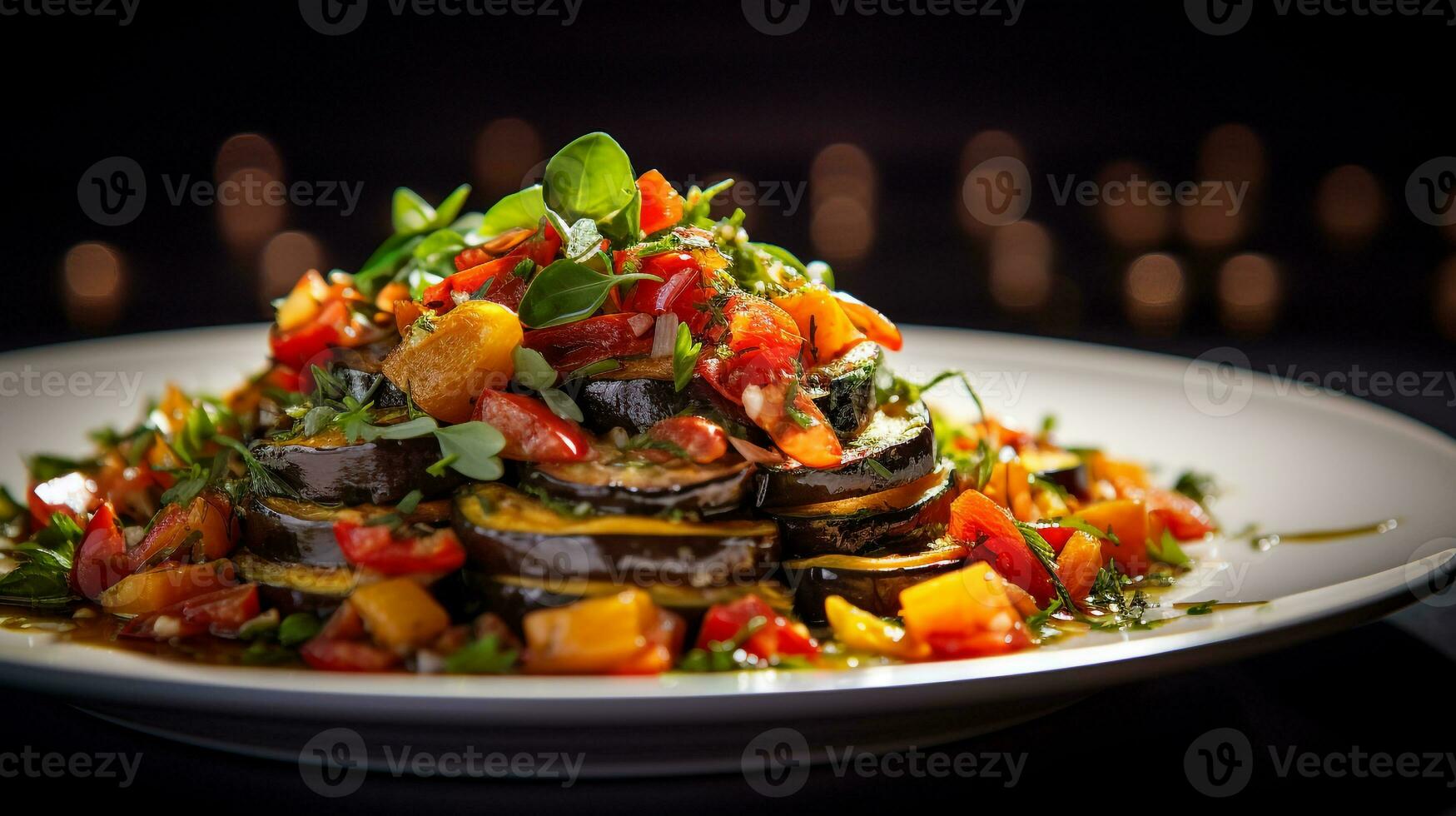 foto de Ratatouille como un plato en un gama alta restaurante. generativo ai