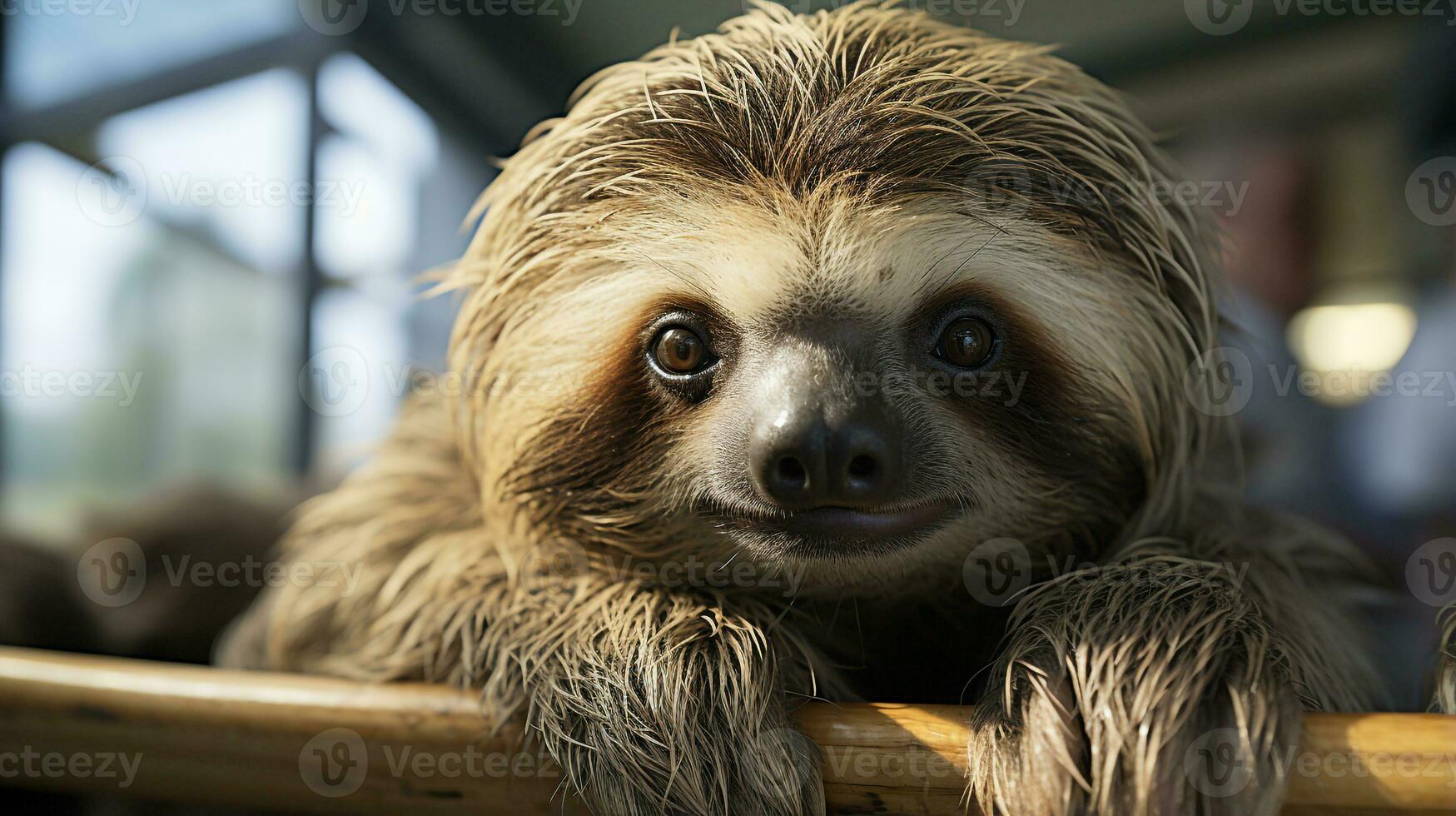 Close-up photo of a Sloth looking any direction. Generative AI