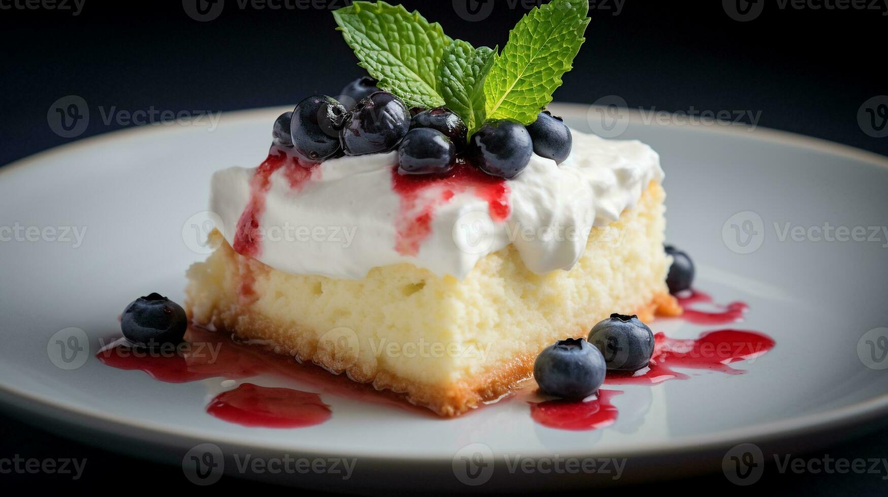 Photo of Tres Leches Cake as a dish in a high-end restaurant. Generative AI