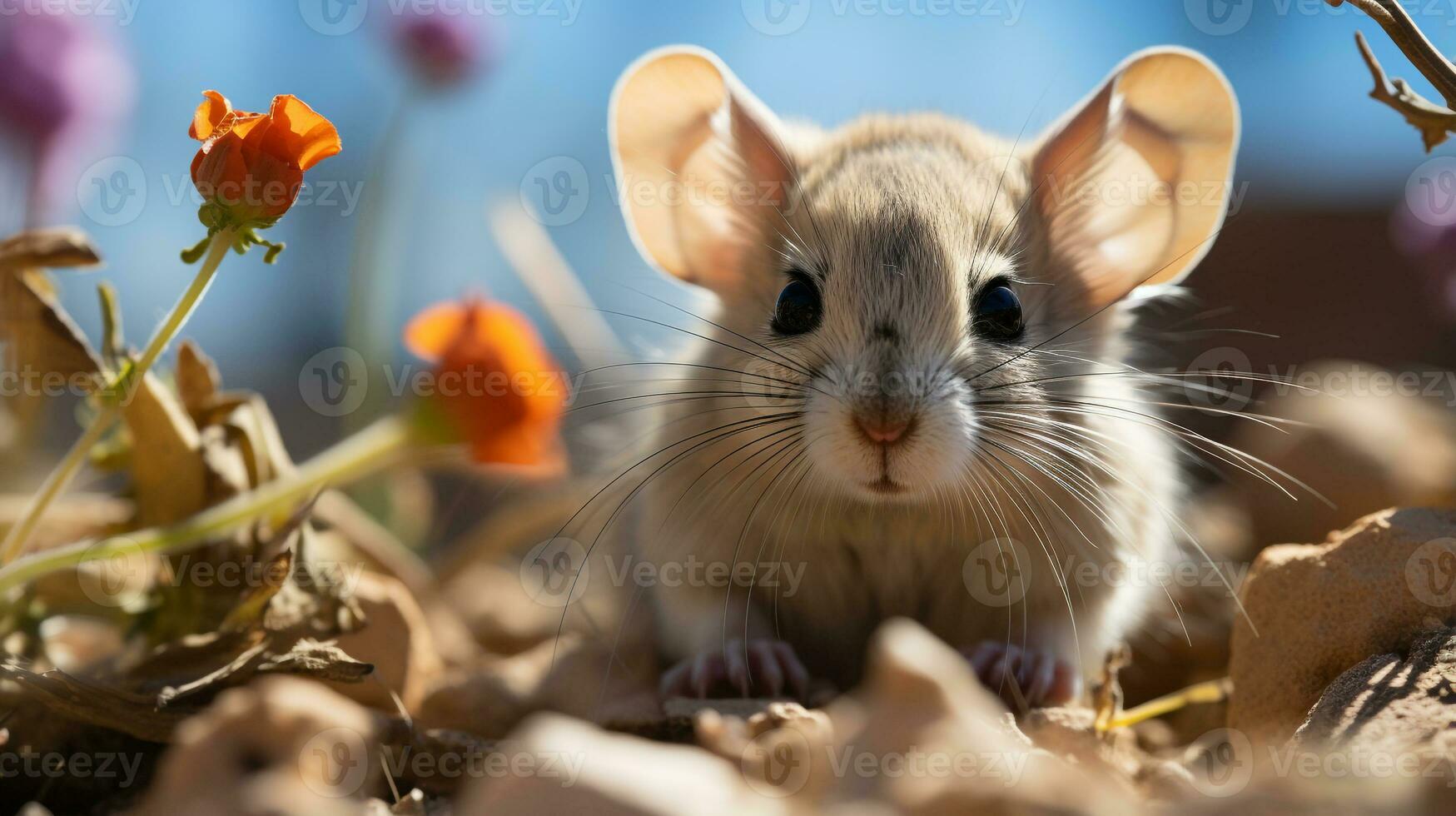 Close-up photo of a Desert Jerboa looking any direction in the Desert. Generative AI