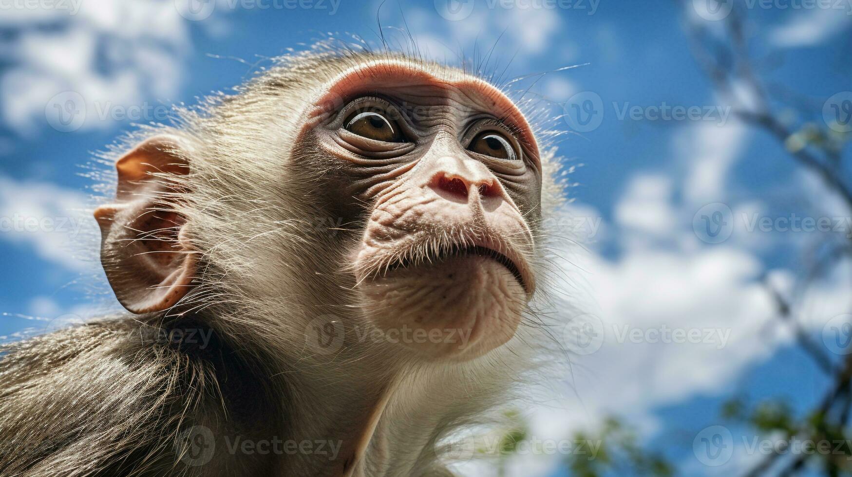 Photo of a Monkey under Blue Sky. Generative AI